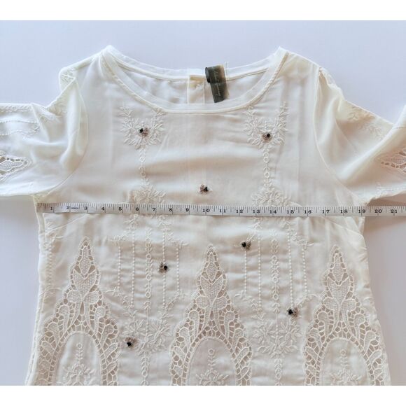 NWOT Aratta Embellished Embroidered Lace Button Back 3/4 Sleeve Blouse in Ivory - Picture 10 of 11